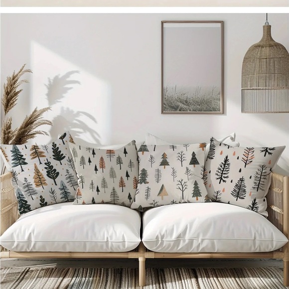 Set of 4 Winter Tree Pillow Covers | 18x18 | Neutral & Modern Holiday Decor - Picture 1 of 10